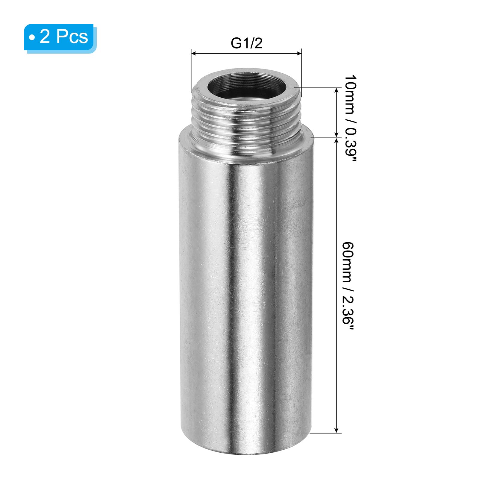 Braccio Estensione Soffione Doccia PATIKIL – 2 Pezzi, Acciaio Inox, Filetto G1/2 Maschio-Femmina 80mm