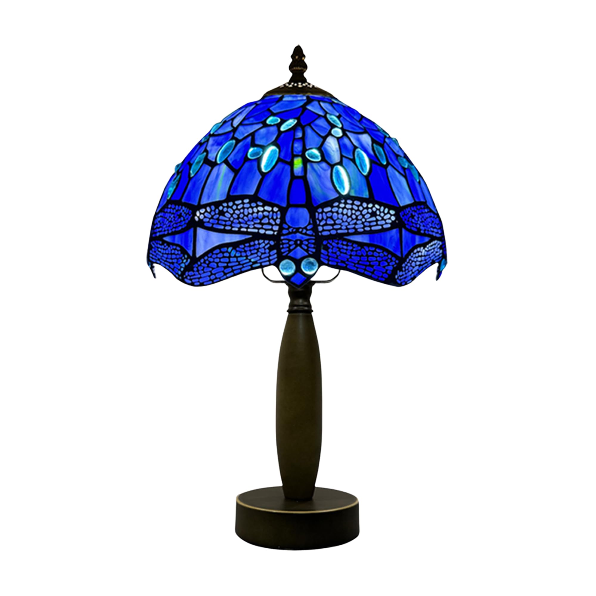 Auroh Tiffany Lamp 10 inch Sapphire Blue Dragonfly - Metal Base Table Lamp