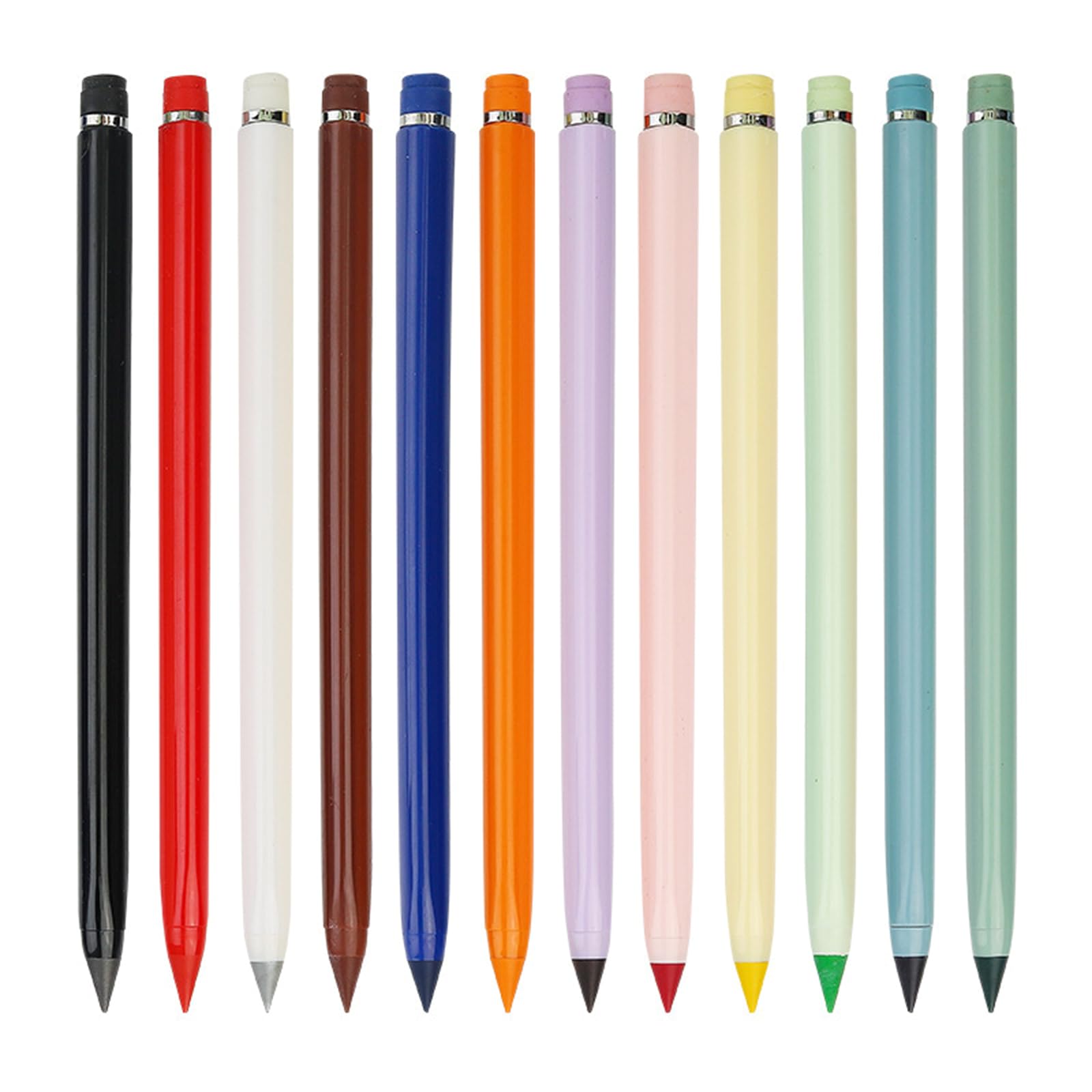Woedpez Paquete de 12 lápices de colores borrables coloridos para artistas, estudiantes, escuela, niños, brillantes y duraderos, colores surtidos a granel