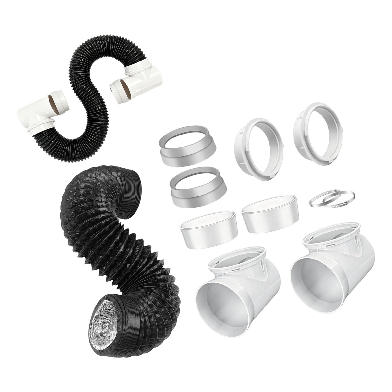 FROMCEO Multi Purpose Clothes Dryer Venting Bundle with Metal Elbows and Tough PVC HDPE Pipes for Home Laundry Setup Dryer Vent Clamp