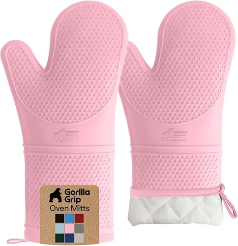 Vista 11 de GORILLA GRIP - Juego de guantes de horno de silicona suave sin BPA, guantes de cocina resistentes al calor e impermeables, forro de algodón grueso