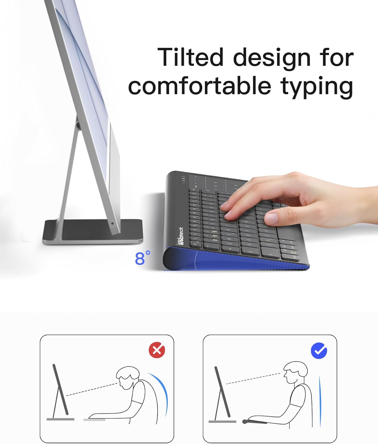 Inateck Tablet Keyboard, 2-in-1 Numeric Keypad & Touchpad, Hidden Stand, 3 Bluetooth Channels, 7-Color Backlight, Compatible with iPadOS/Samsung/Android/Windows