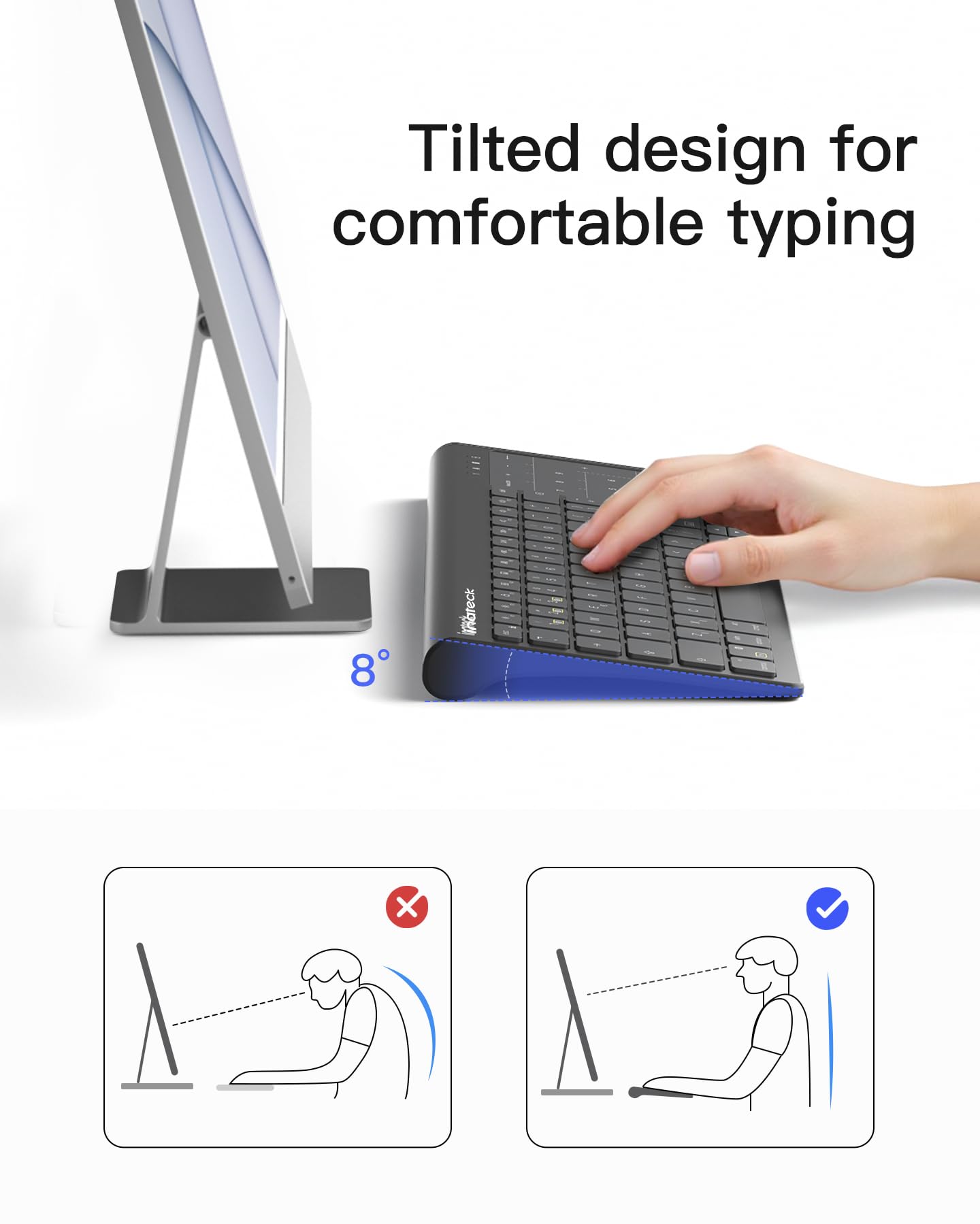 Inateck Tastiera Bluetooth per tablet, tastiera numerica 2 in 1 e touchpad, retroilluminazione a 7 colori e supporto nascosto, 3 canali BT, compatibile con iPad 10/9/iPad Pro/iPad Air/Samsung/Android