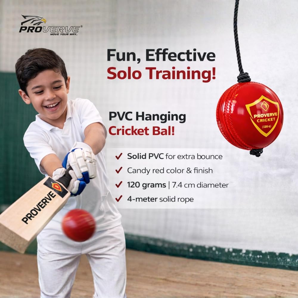 PROVERVE Hanging PVC Cricket Ball for Kids | Cricket Hanging Ball for Practice | Easy to Hang & Ideal for Indoor and Outdoor Batting and Heavy Training | Swing Ball for Adults Red,(Pack of 1) 1