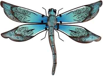 LIFFY Metal Dragonfly Wall Decor - Outdoor Garden Art for Patio, Living Room, Bedroom - Dragonfly Gifts (14inch, Metal & Glass)