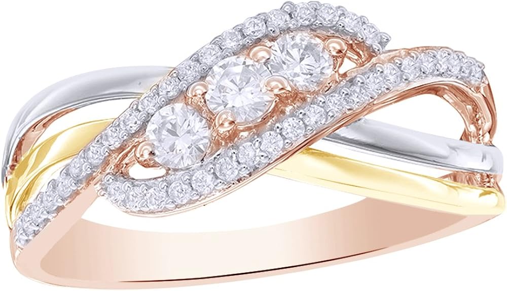 0 33 Cttw White Natural Diamond Slant Three Stone Bypass Swirl Engagement Ring In 10k Tri Tone Solid Gold Amazon Com 0 33 Cttw White Natural Diamond Slant Three Stone Bypass Swirl Engagement Ring In 10k Tri Tone Solid Gold Amazon Com