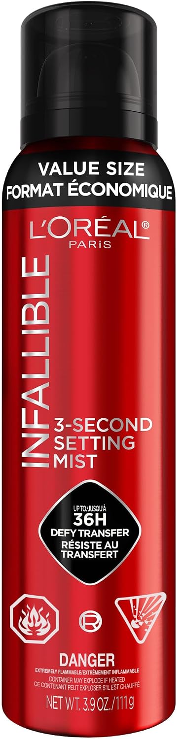 LâOrĂ©al Paris Infallible 3-Second Makeup Setting Spray Jumbo Size, Microfine Mist for up to 36H Wear, Lightweight, Transfer Proof, Waterproof, Dries in 3 seconds, 150ml