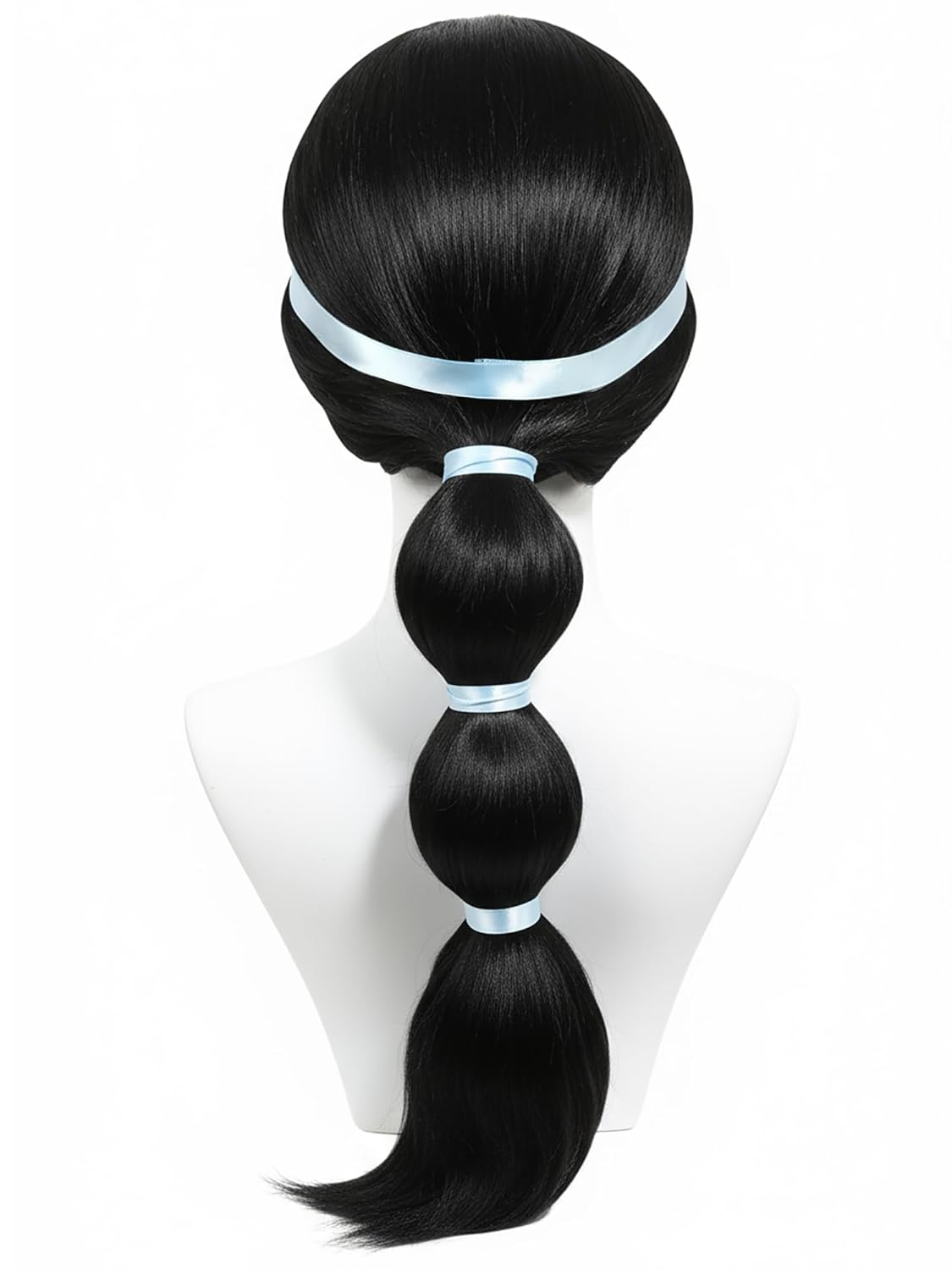 Girls Long Ponytail Wigs Kids Black Braided Wig with Blue Beadband for Halloween Cosplay Wigs (Black/Braid)