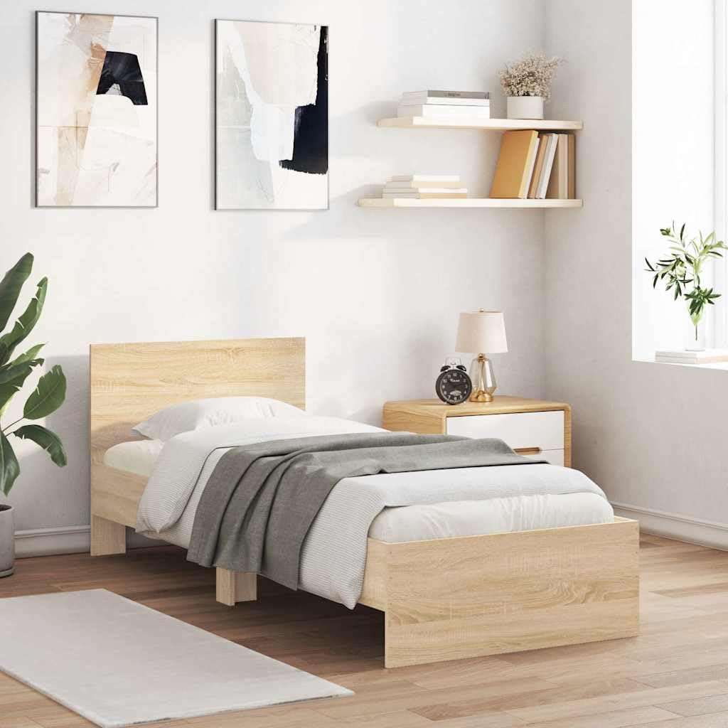 vidaXL Cama con Cabecero 90x200 cm Madera de Ingeniería Roble Sonoma
