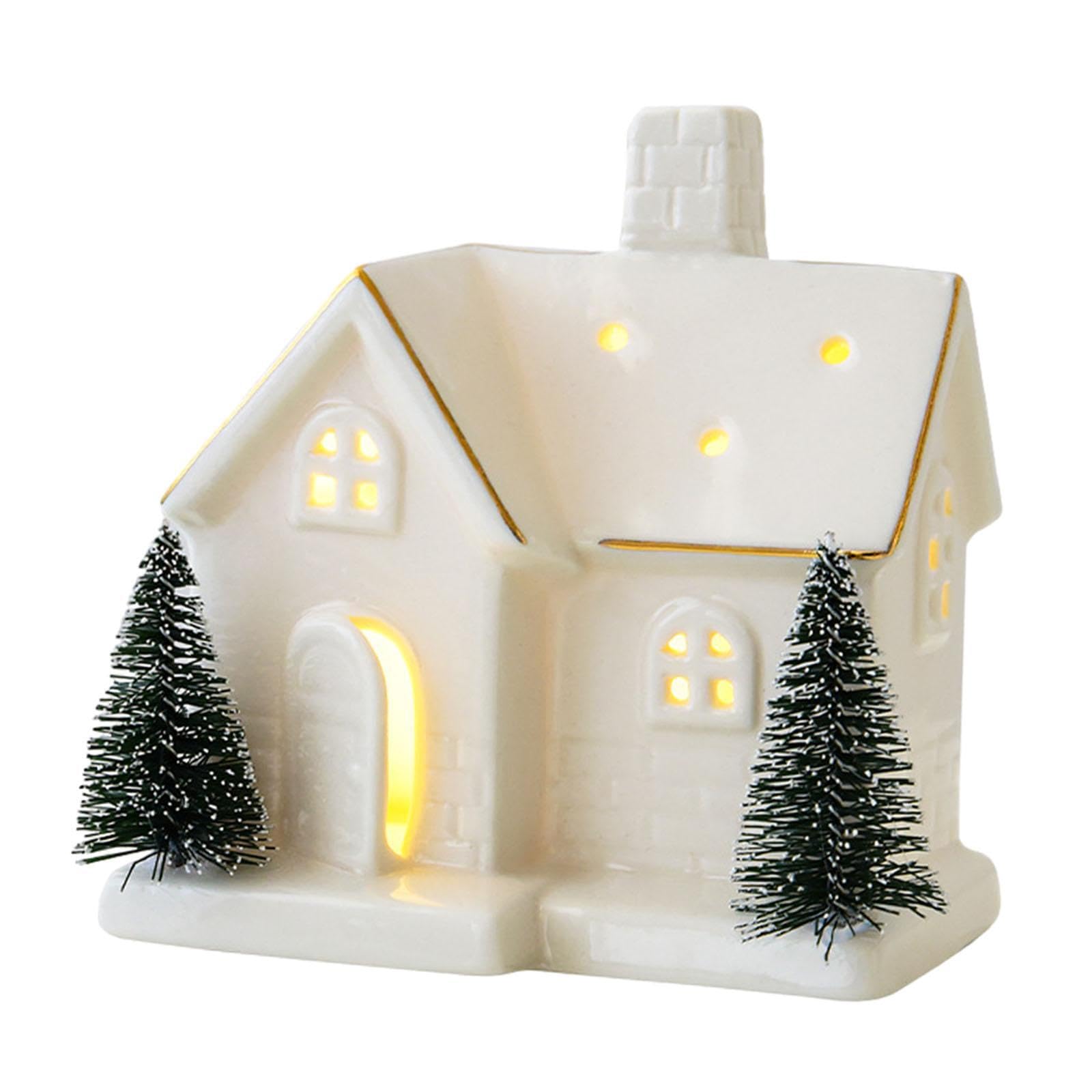 Yixannx Light Ceramic Christmas Table Centerpiece Illuminated Miniature Night Xmas Figurine Decor Shop Window Village Scene House Table Decoration S, 11.5X8.5x12.3cm