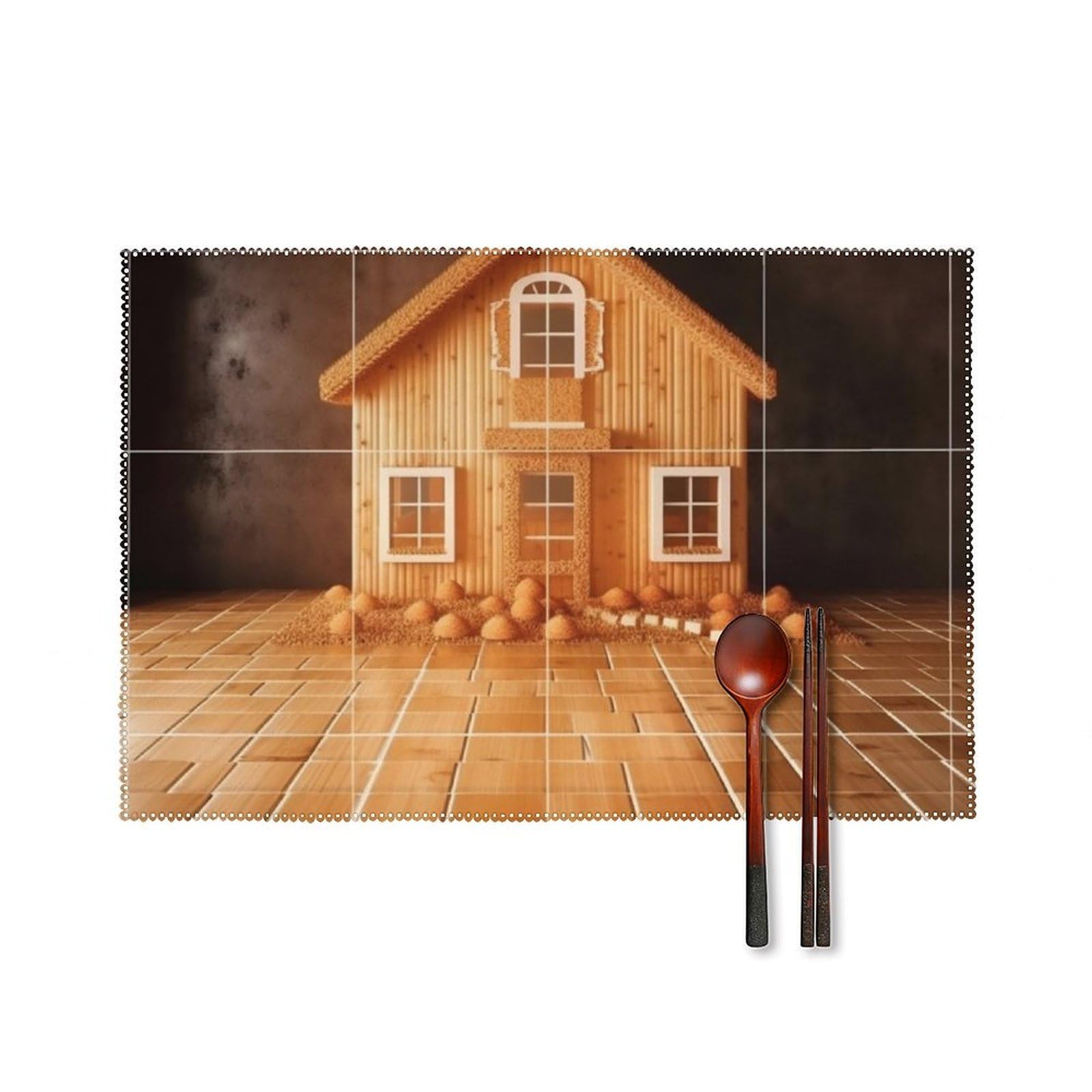 Placemats Set of 4 Washable PVC Table Mats Heat Resistant Vinyl Woven Place Mats Gingerbread House Placemats Non-Slip Wipeable Placemats for Kitchen Dining Table Decoration 45 X 30 Cm