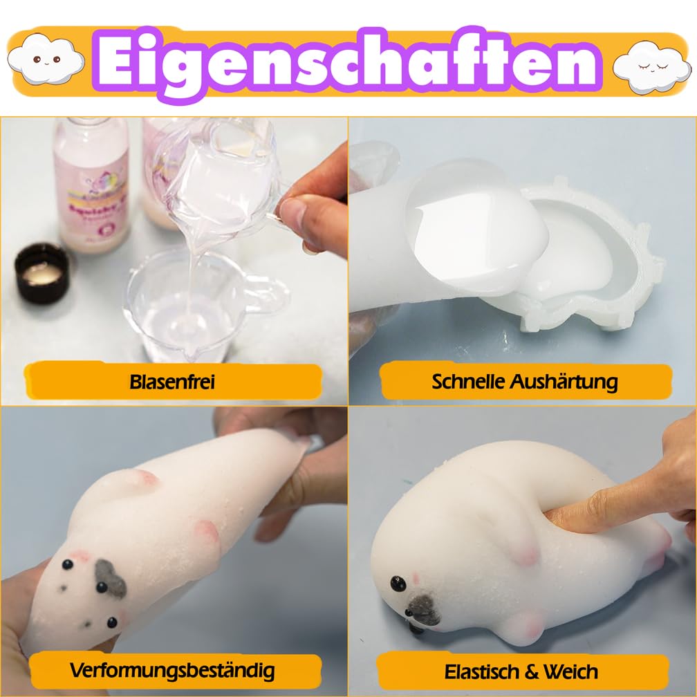 Tier Squishy Bastelset Große Seehund Silikonform 15cm Flüssigsilikon Flockpulver
