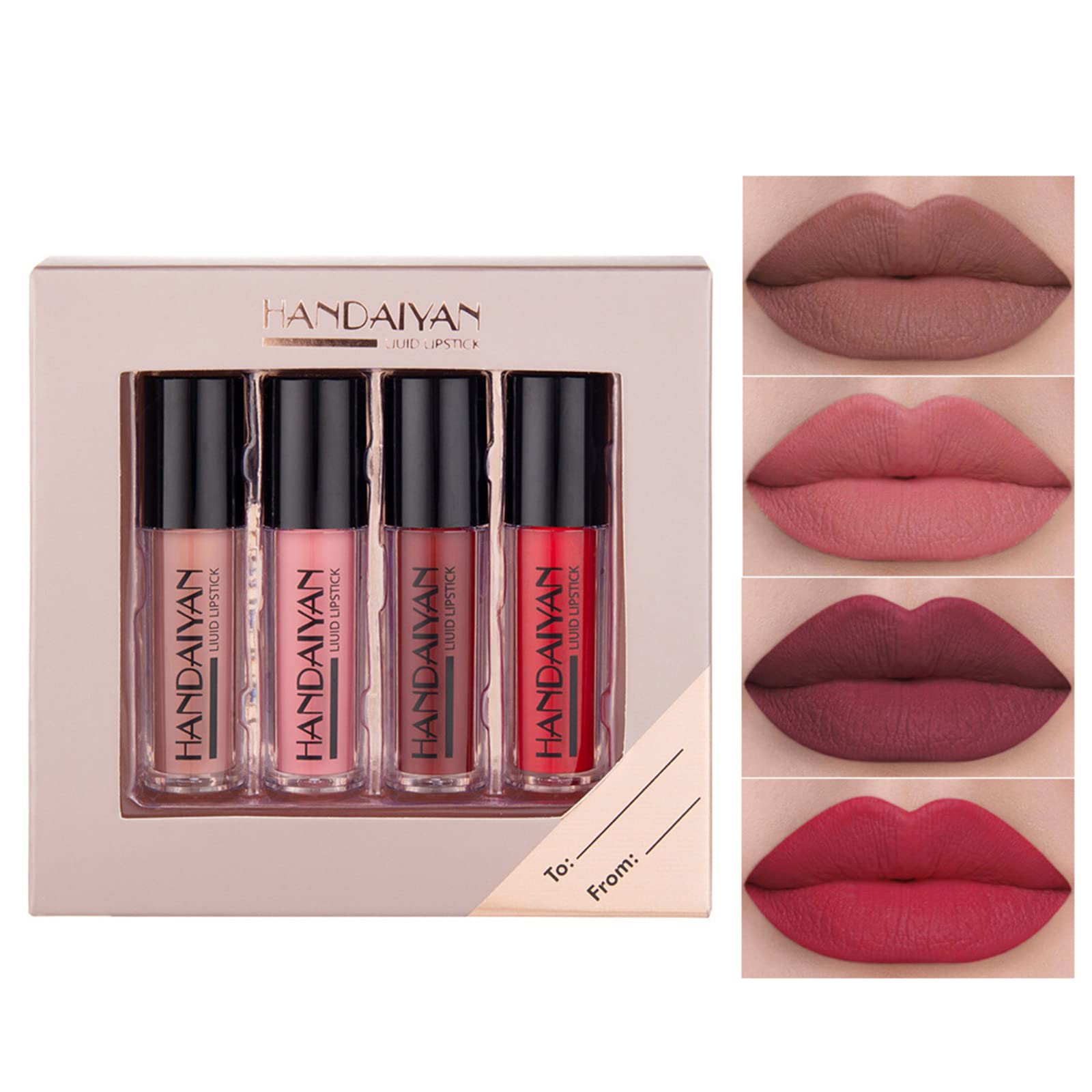 Lipstick Sets,4 Pcs Long Lasting Lipstick,Non Stick Cup Velvet Liquid Lipsticks Lip Gloss Waterproof Lipstick,Full-Coverage Lip Color Lipsticks,Intense Pigments Matte Lipstick Liquid Lipstick Set(#02)