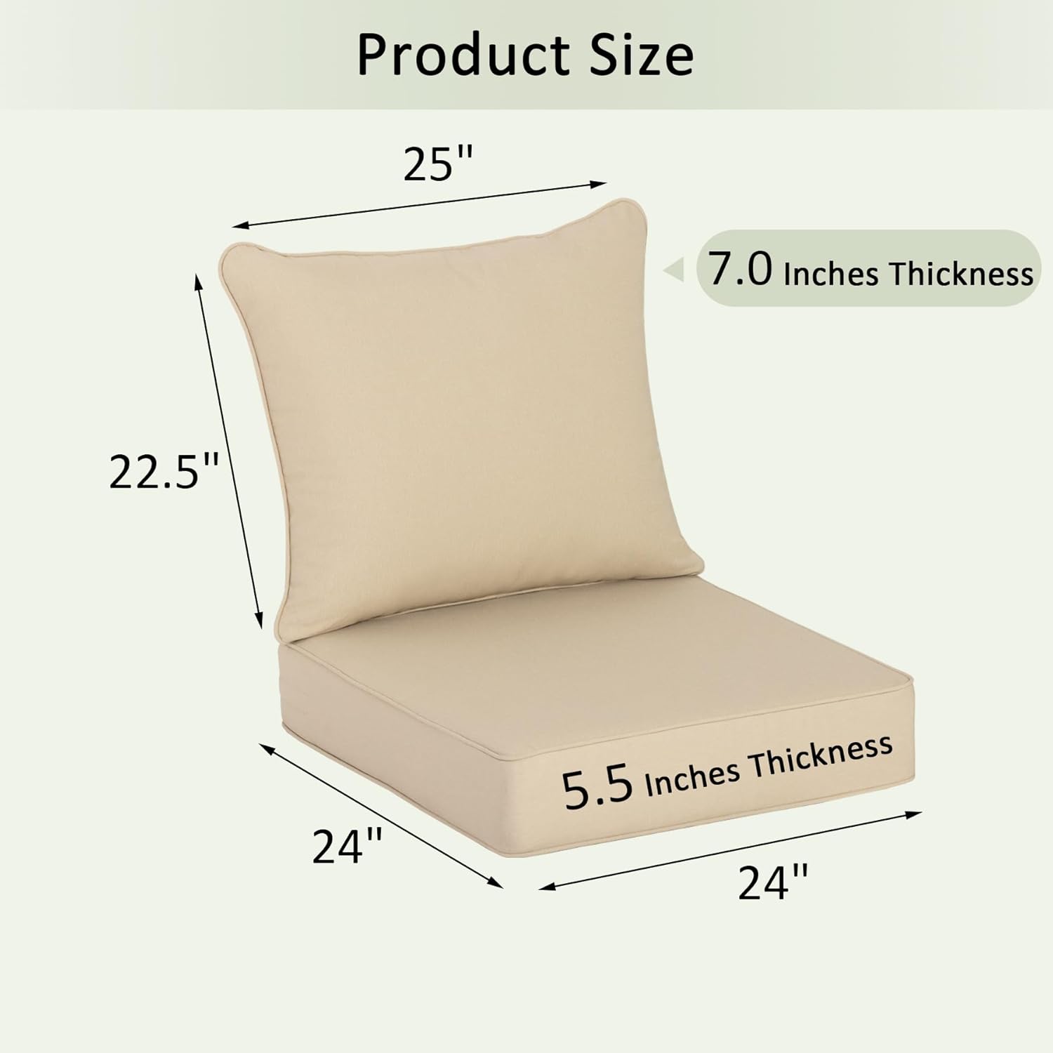 COZYVIDA Outdoor Deep Seat Cushion Set of 2, 24"x24"x5.5" Seat & 25"x22.5" Back, C0 Water-Resistant Breathable Polyester, UV-Resistant 1000+ Hrs, 30D Foam with Recycled Fiber Fill,Boho Paisley,Beige