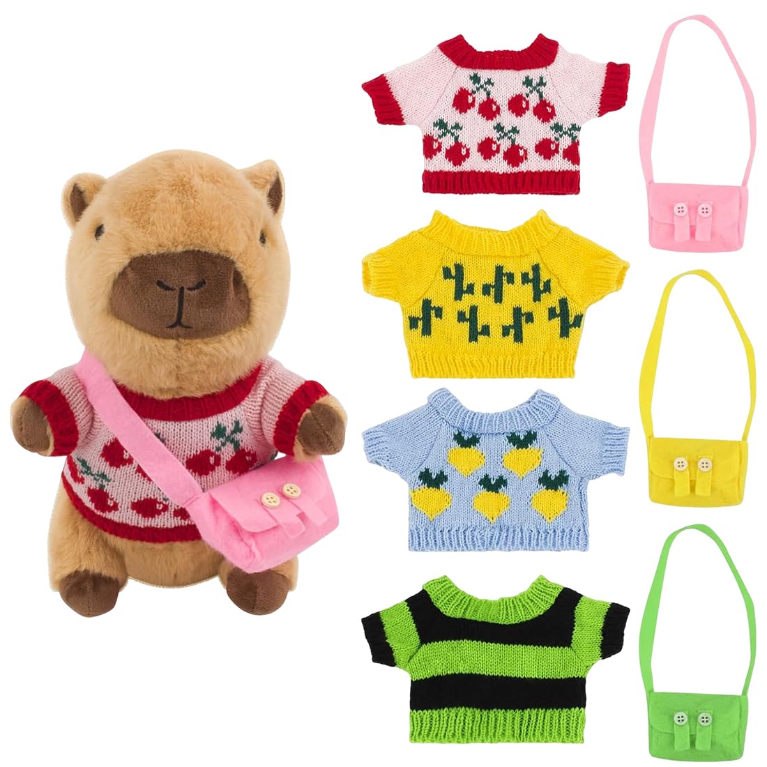 7 Piezas Capibara peluche grande ropa，Lotvic Peluche Capybara,Simulación Carpincho Juguetes, Lindo Animal de Peluche de Capibara Trajes, Regalo para Niños y Niñas