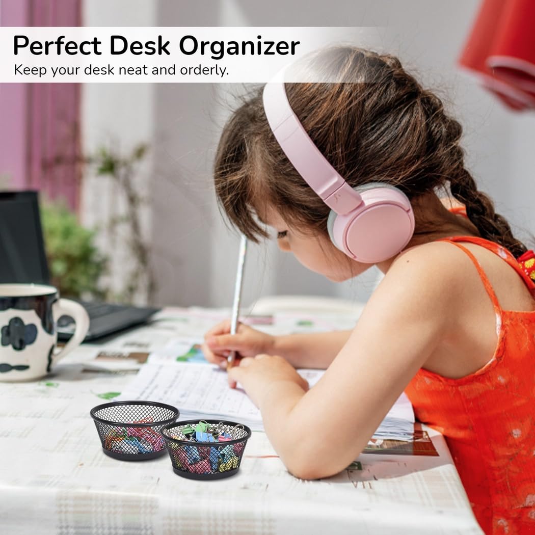 Lot de 12 distributeurs de trombones noirs, supports en maille métallique pour le rangement de bureau, conteneurs de rangement pour bureau et école, compact et élégant