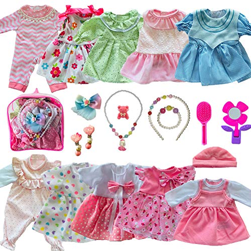 Huang Cheng Toys Pretend Playset Pack of Alive Baby Doll Dress Clothes Costumes 10PCS Outfits for 15-16inch American Doll with 9PCS Doll Accessories Hair Dryer Perfume Hair Curler for Doll and Girls