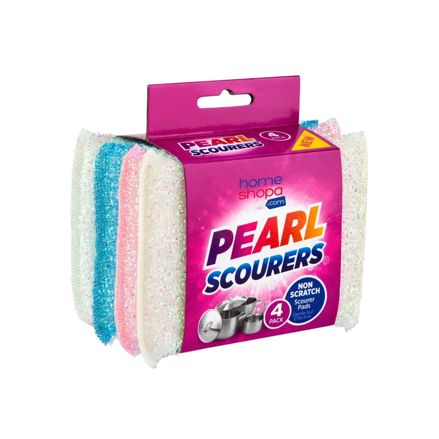 HOMESHOPA Pearl Scouring Pads, 4 Pack Non-Scratch Kitchen Scrubbing Sponge, Washing Up Scourer, Multipurpose Cleaning Dishwashing Reusable Scrubber