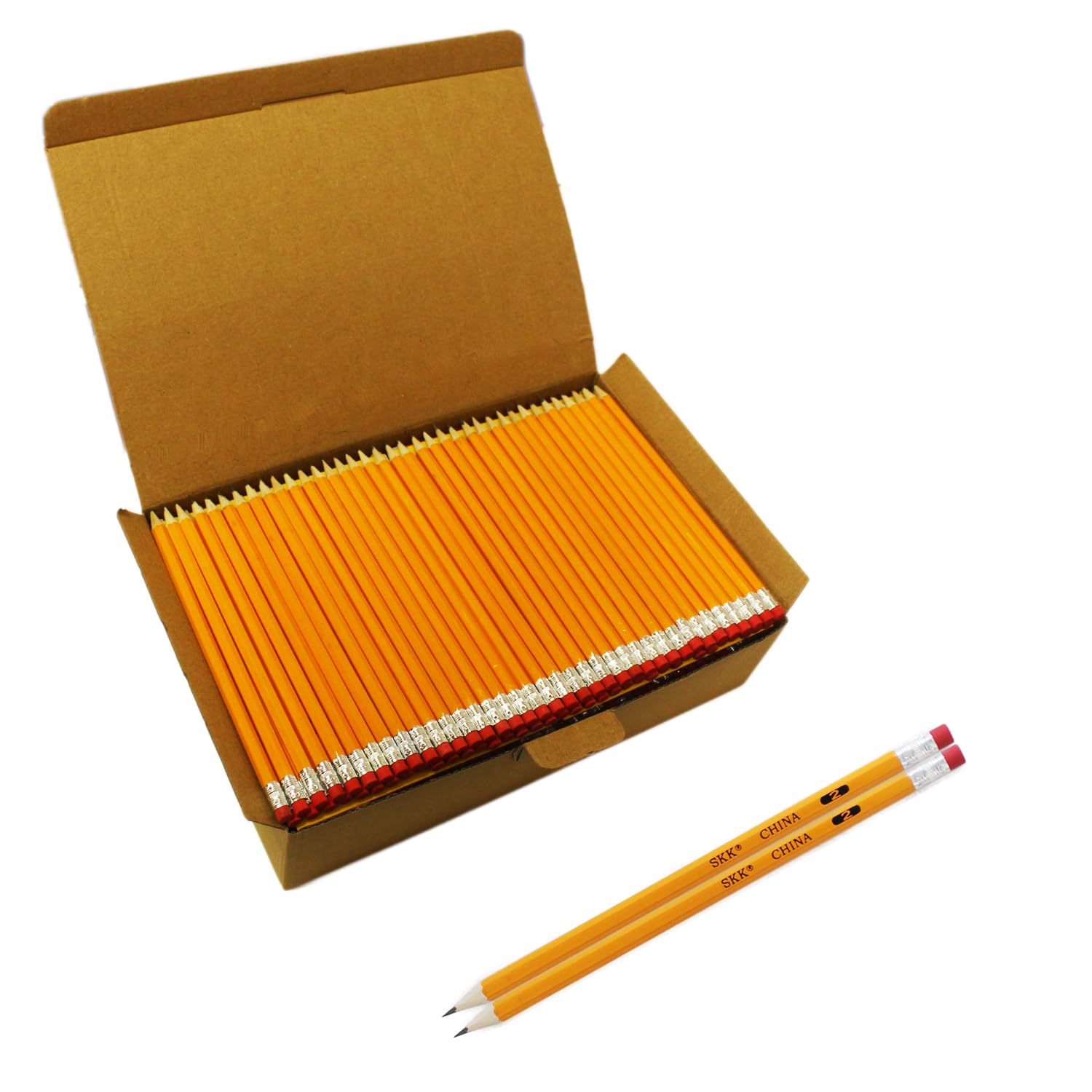 SKKSTATIONERY 200 Count Pre-sharpened #2 Pencils, HB Lead Bulk Box No. 2, Yellow Pencils with Erasers, for Back to school classroom office Supplies, Writing, Drawing and Sketching