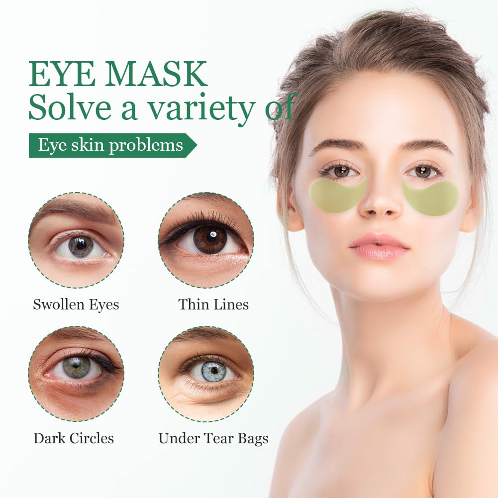 LOPHE Patch Occhi, 60 Pezzi Eye Patch Maschera Occhiaie e Borse, Collagene Patches Occhi per Rimuovi Puffiness, Idrata Anti-Età(Verde)