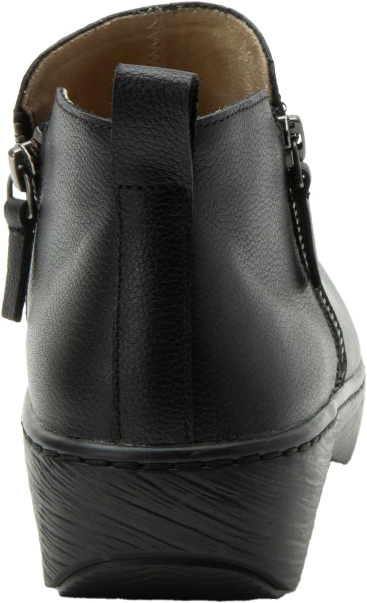 Alegria Women’s Oaklee Double Zippers Leather Wood Look Rocker Low Ankle Bootie