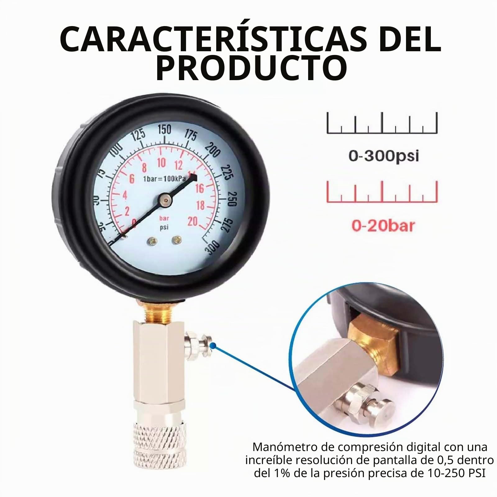 Probador De Compresión Para Automóvil, 11 Piezas Comprobador De Compresión Estándar Digital De Gasolina Medidor De Compresión Del Cilindro Del Motor Herramienta De Probador De Compresión