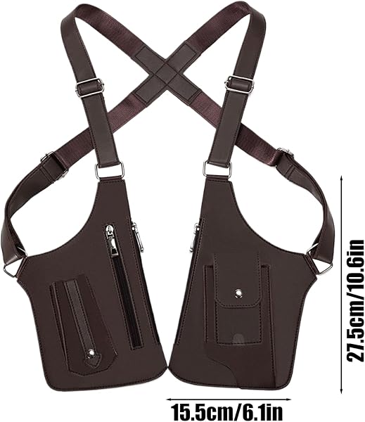 Sac Sous Les Bras À Bandoulière Multifonction – Sac À Dos Antivol Multi-poches Pour Homme Avec Bretelles Réglables | Śac Gilet Rétro Imperméable Pour Le Camping, La Randonnée, Les Voyages Et Ļes Fêtes - 5