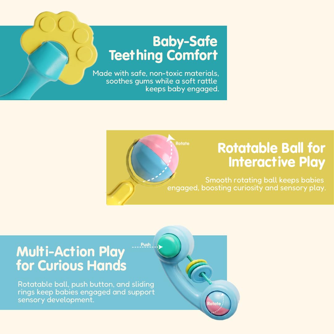 Innovitoy 6 Pcs Premium Baby Rattle Gift Set & Teether Set | Safe, Non-Toxic Toys for Newborns 3+Months | Colorful Soft Sound Rattles | Ideal for Baby Gift 3