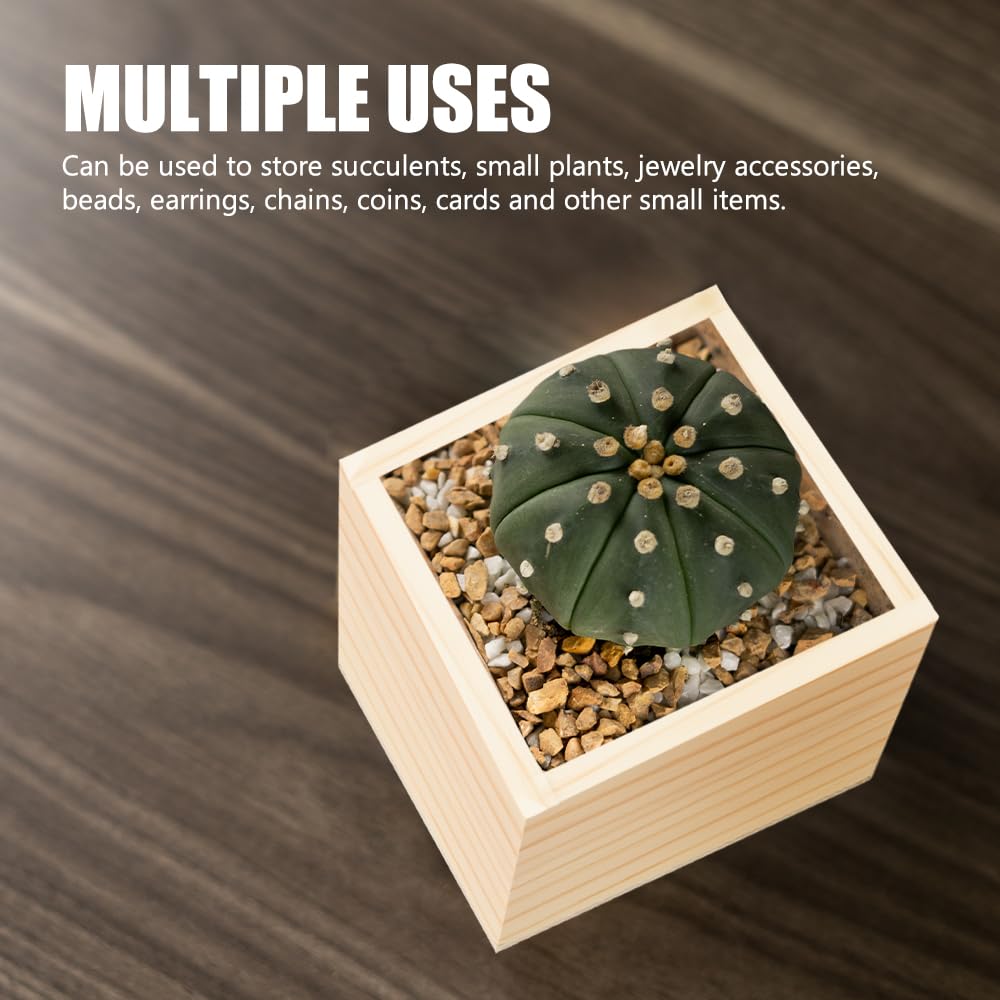 6 sztuk kwadratowe drewniane małe drewniane pudełko na drewno bez pokrywy drewniana kostka pojemnik 8 x 8 x 4 cm małe skrzynki na drewno do dekoracji domu, rośliny