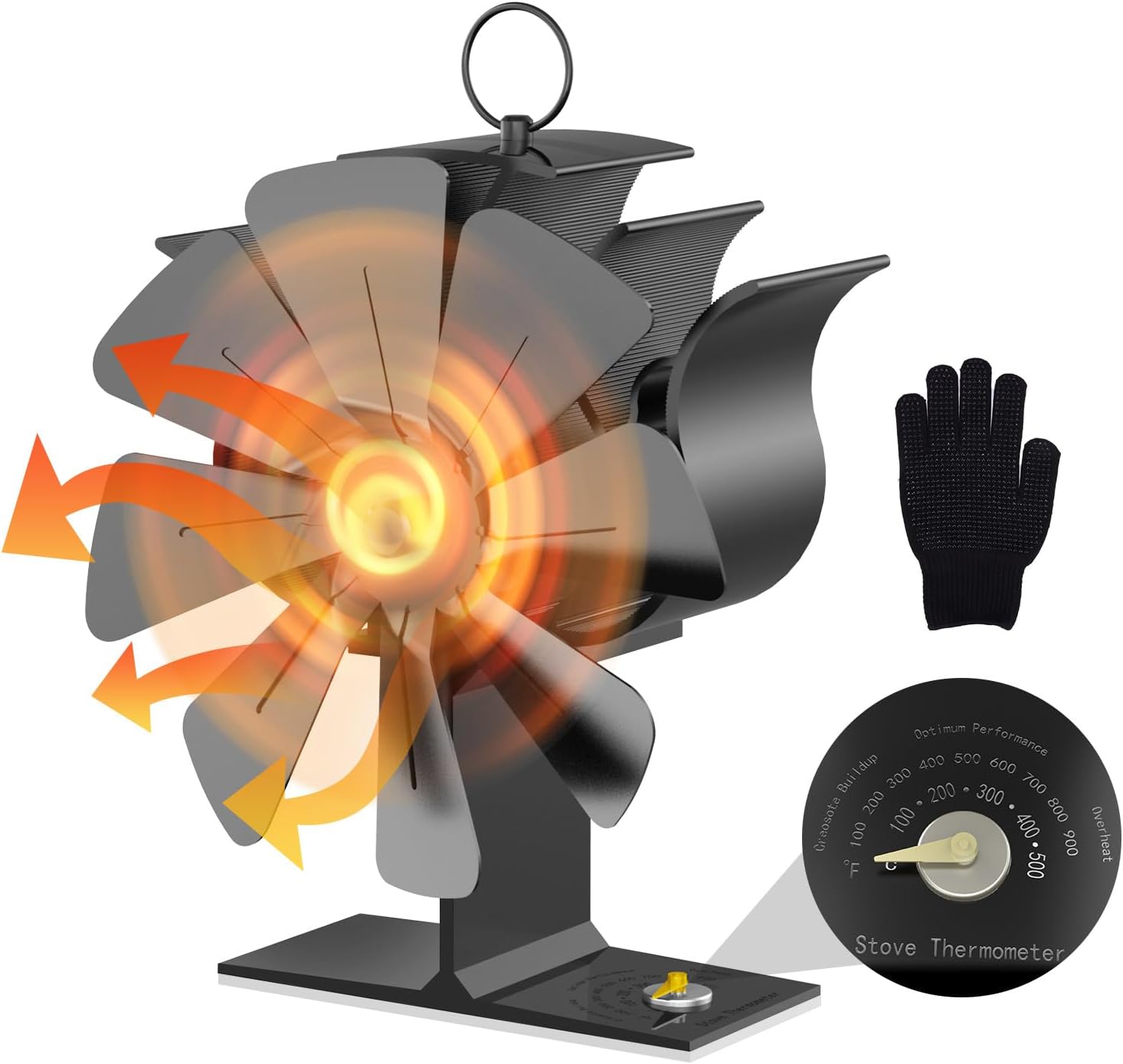 Log Burner Fan, FUOBECIE Upgraded Stove Fan, 8 Blades Woodburner Stove ...