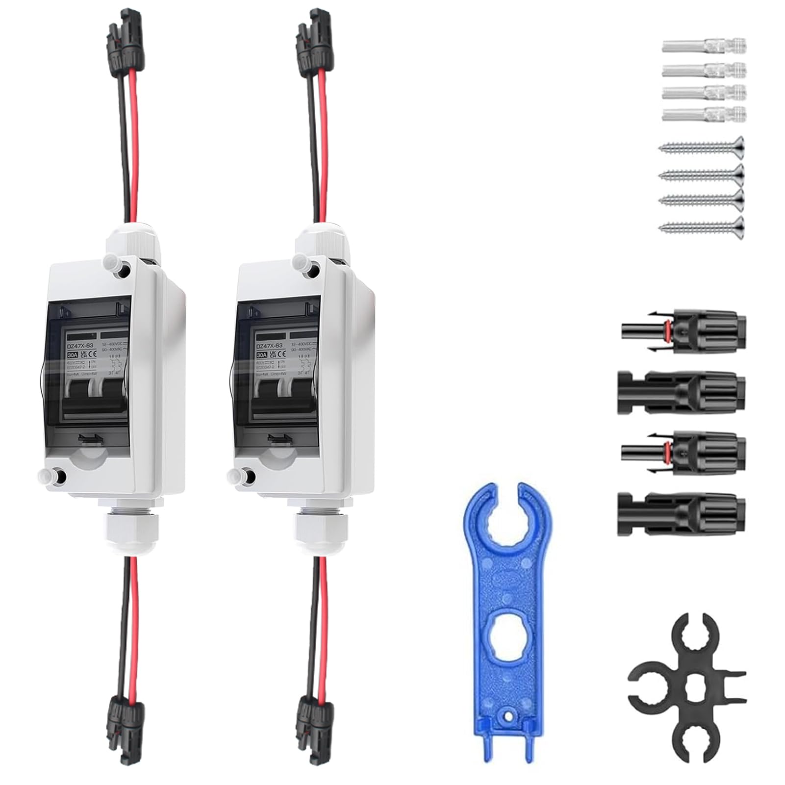 2 StüCk DC Trennschalter PV Anlage, Solar Trennschalter, 2P/500v/32a/Ip65 Wasserdicht Trennschalter Für Solar PV Anlage, 260mm Kabel, DC Trennschalter Mit Leitungsschutzschalter Für PV-Anlagen
