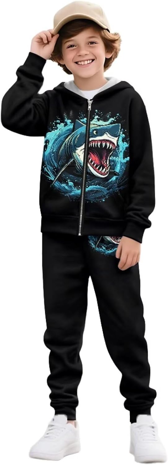Boys Tracksuit Set 2 Piece Athletic Kids Zip Up Sweatshirts and Jogger Pants with Pocket 6-15 Years Old