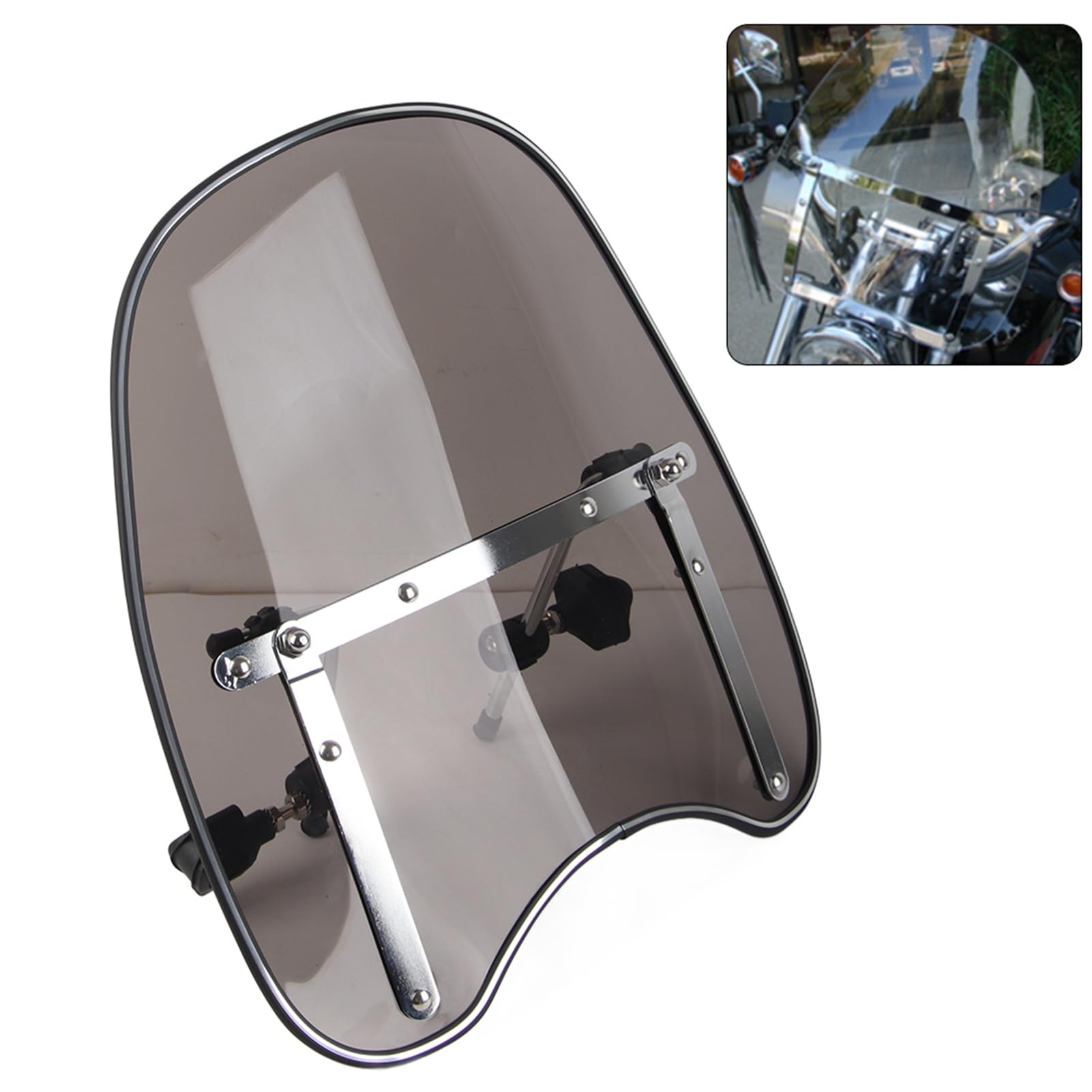 Parabrisas Universal para Moto Soporte Ajustable 360° Compatible con Manillares de 22‑25 mm Protección Antideslumbrante y Diseño Estilizado en Material ABS Duradero para Conducción Segura