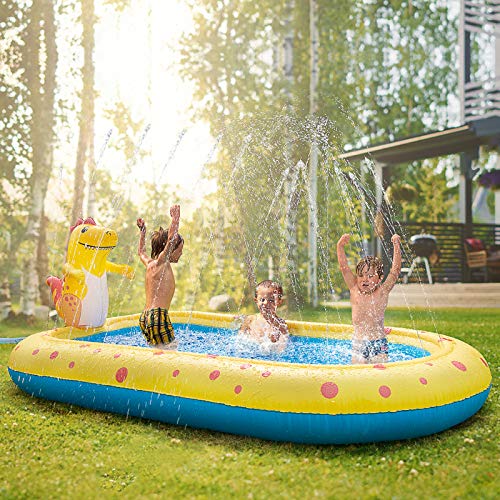 Inflatable Sprinkler Swimming Pool, Blow Up Kiddie Water Pool with Splash, Portable Cute Dinosaur Design Babies Toy Pool, Kid Lounge Water Park, for Toddler, Backyard, Outdoor, Garden, Summer Gift Blue - Thumbnail 7