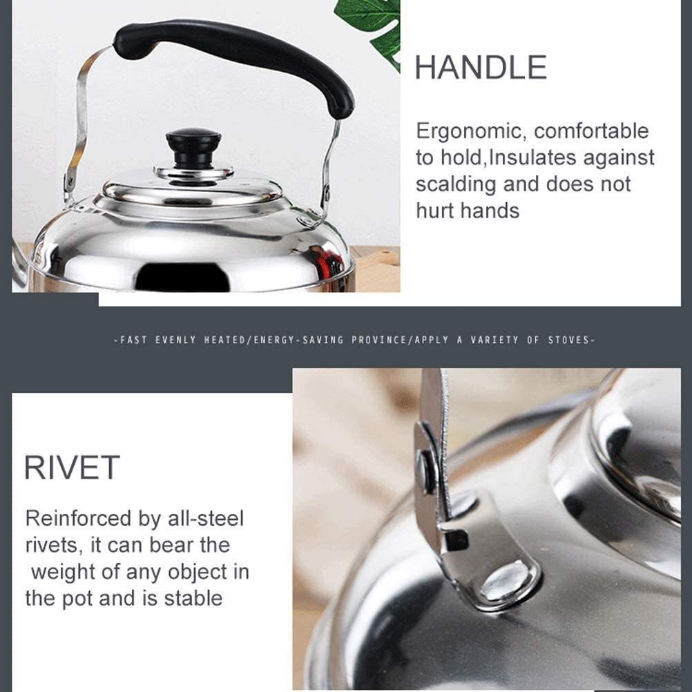 SHISHI Caldera de Acero Inoxidable Tetera silbido de la Tetera Adecuado for Cocina de Gas Cocina de inducción de Gran Capacidad de los hogares de la Tetera 4L Fácil de Limpiar y de Larga Vida útil.