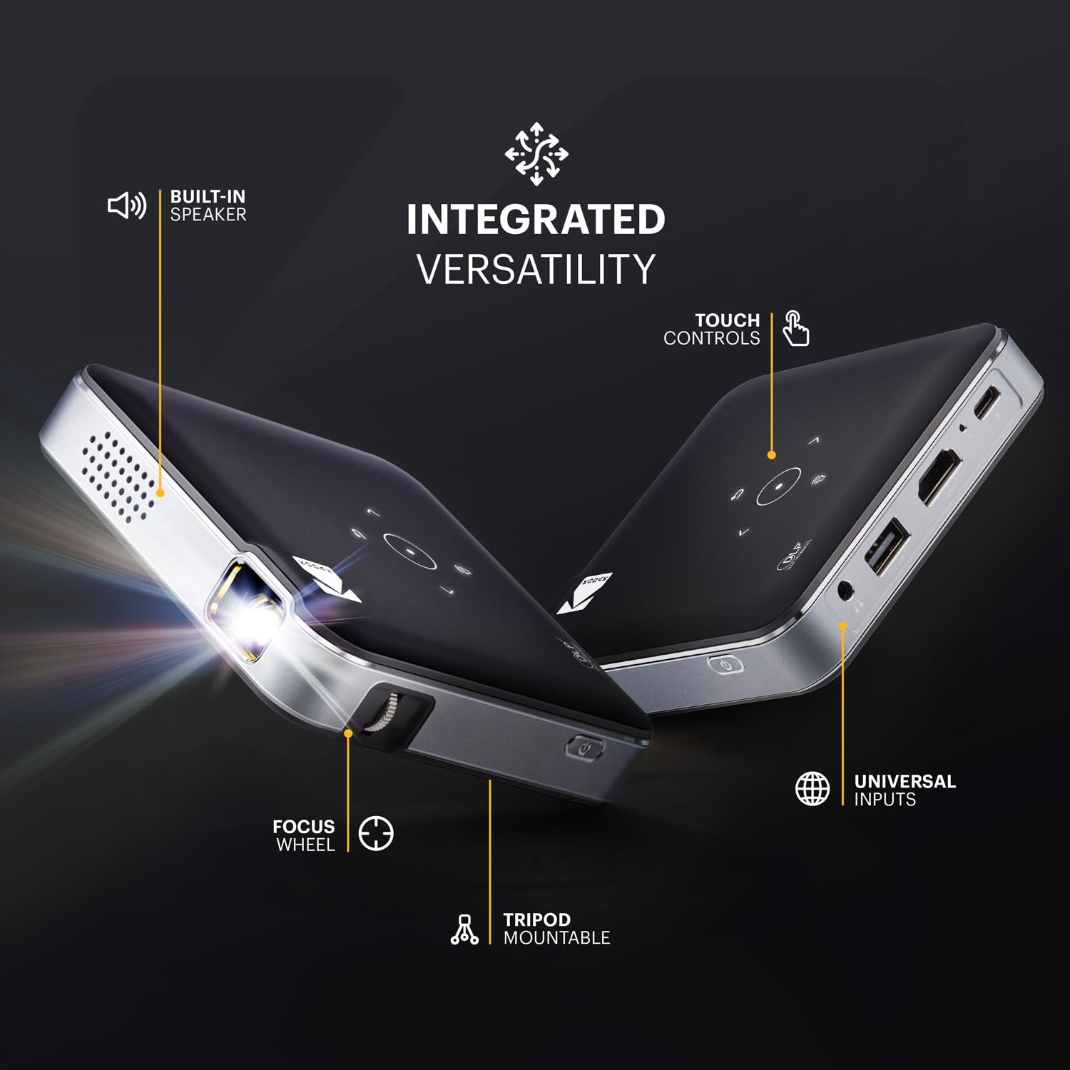 KODAK Luma 150 Ultra Mini Pocket Pico Projector- Nero Batteria e altoparlante integrati, supporto 1080P Proiettore da viaggio portatile wireless LED DLP per film e video, si collega a iPhone e Android