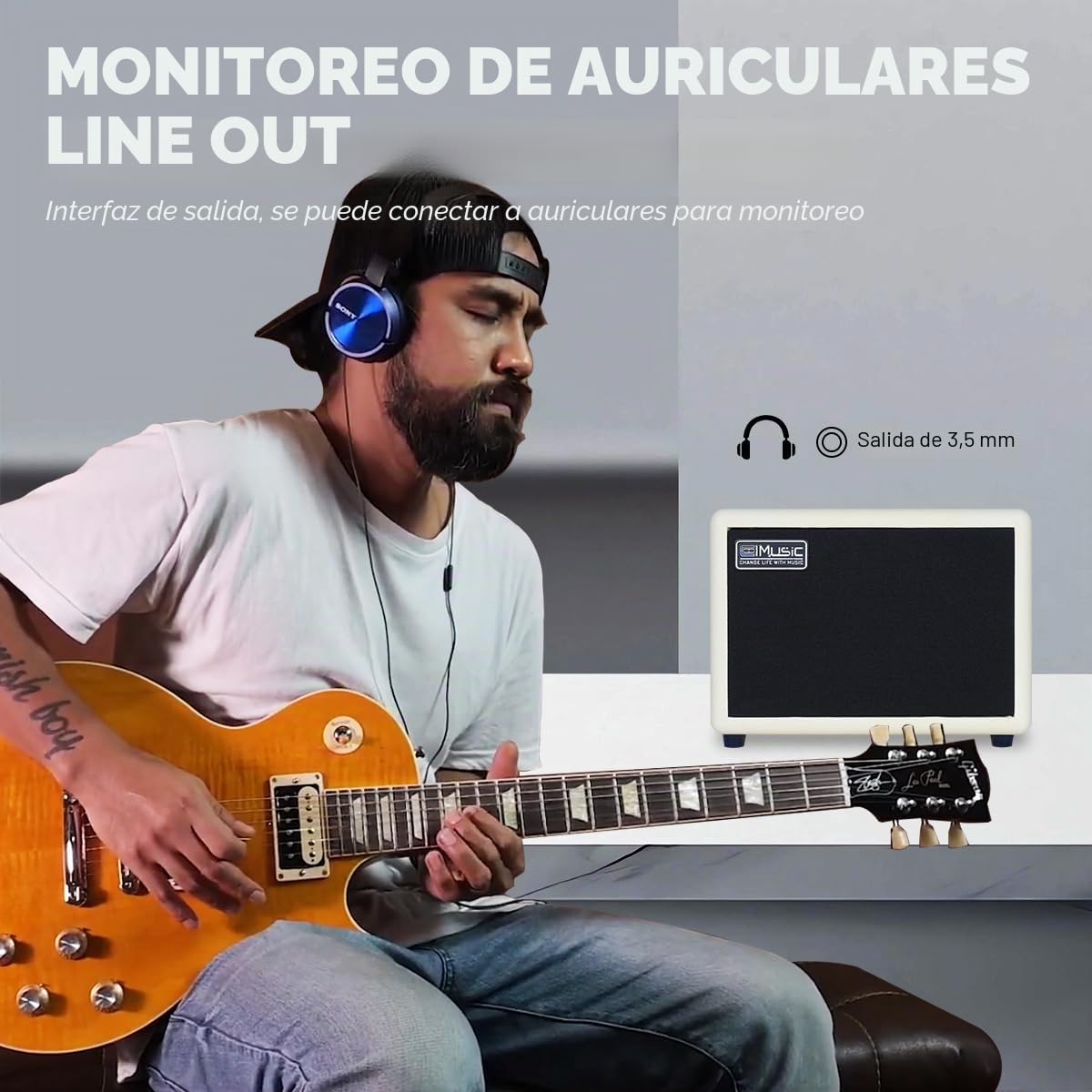 COOLMUSIC Amplificador de guitarra eléctrica recargable inalámbrico 10W, Bluetooth 5.0, efectos de distorsión, amplificador de práctica portátil