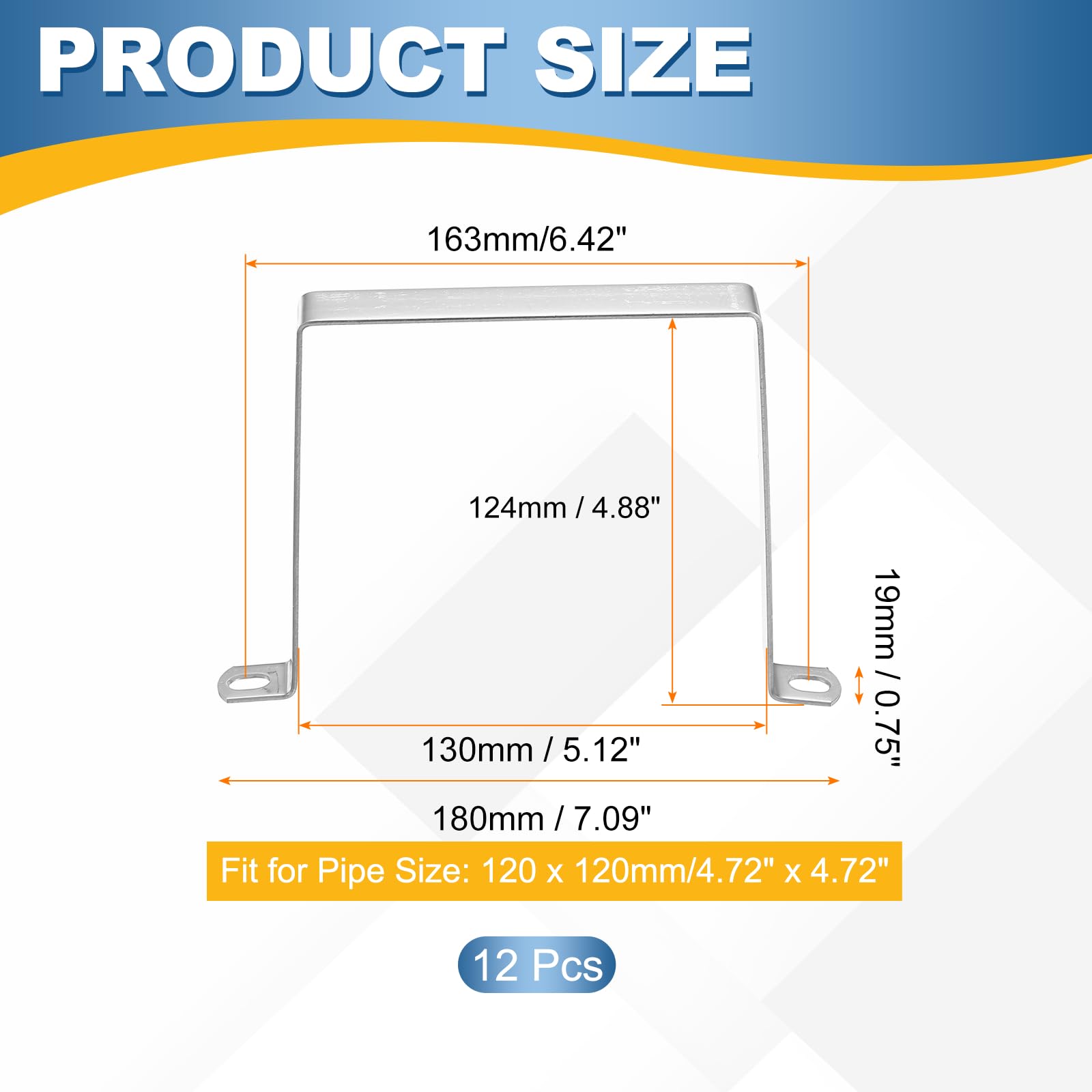 QUARKZMAN 12 Pezzi Morsetto per Tubo Quadrato 120x120mm Acciaio 304 | Fascetta a U e connettore a staffa con fibbia e montante per condotto, per condotto flessibile, cavo, ponte, recinzione