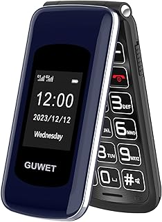 Guwet teléfono para Adultos Mayores sin Contrato, Plegable con Doble SIM y botón de Emergencia, Teclas Grandes, batería de 1600 mAh, Tiempo de Standby Muy Largo y Color Azul.