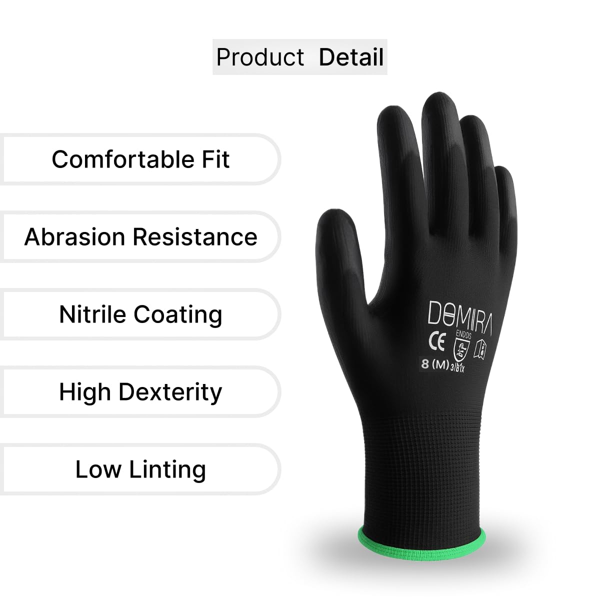 DOMIRA 6 Pack Heavy Duty Work Gloves For Men & Women, Safety Gloves for Men Work Builders, Mechanics, Warehouse & Gardening - Image 3
