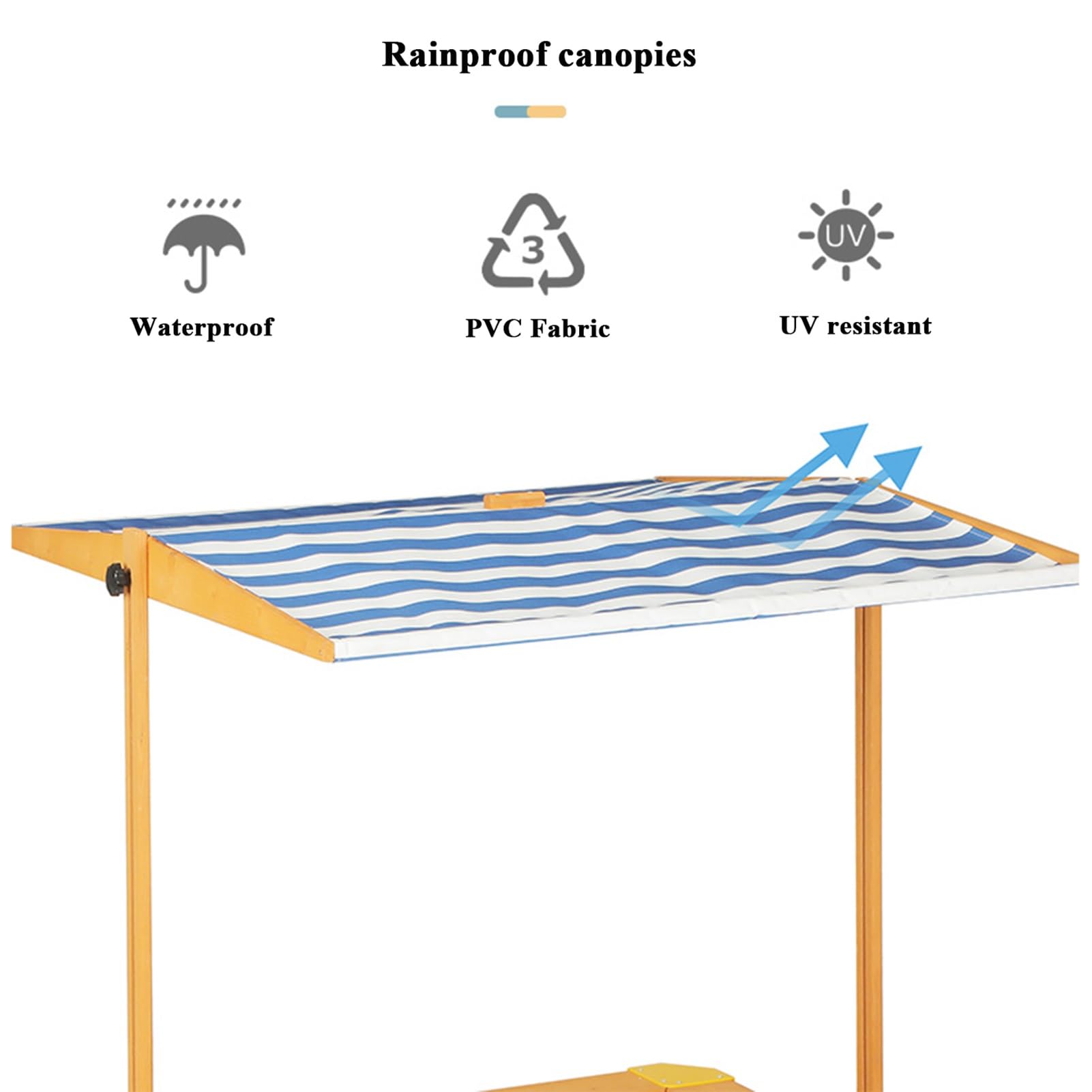 Arenero de Madera con Tapa, Techo Ajustable En Altura, Revestimiento Protector de Arena, Asientos Plegables para Niños de 3 A 8 Años, Arenero de Exterior para Jardín