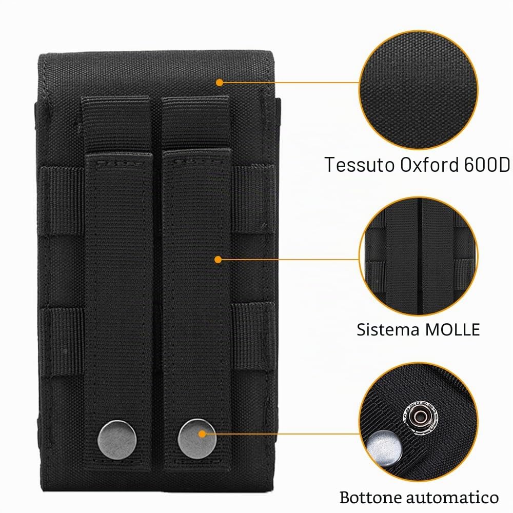 Custodia per Cellulare Tattica, Porta Telefono da Cintura Molle Impermeabile con Doppie Tasche Integrate, Fondina per Cellulari da Cinture Tattiche Gilet Zaino