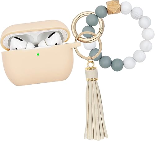 KOUJAON - Funda para Airpods Pro, funda de silicona suave con llavero y pulsera para Apple Airpod Pro para mujeres y niñas (gris morado) KOUJAON - Funda para Airpods Pro, funda de silicona suave con llavero y pulsera para Apple Airpod Pro para mujeres y niñas (gris morado)