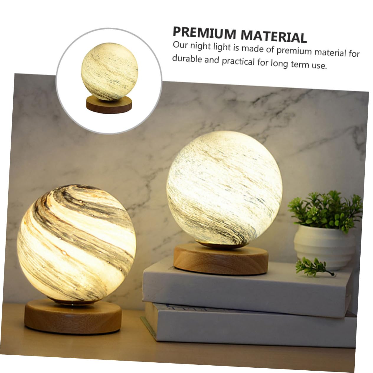 DOITOOL 1pc Moon Lamp Moon Night Light Lamp Led Bedroom Small Space Bedside Blue Solid Wood Base