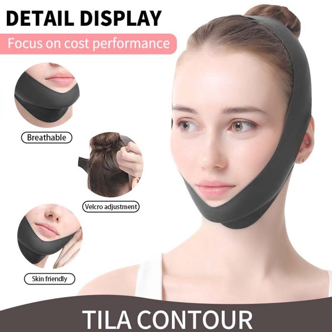 V Line Lifting Mask Doble Reductor de Barbilla Cinturón de Elevación de Estiramiento Facial Correa Facial Reutilizable y Ajustable,Se puede utilizar en cualquier momentos,negro