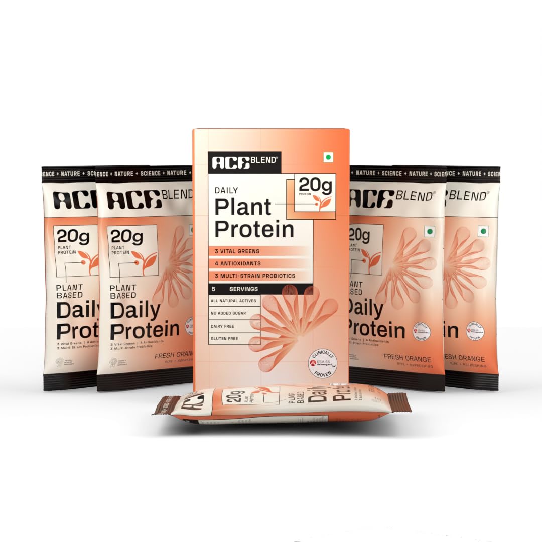 Ace Blend Daily 20G Plant Protein (5 Servings) | Pea & Brown Rice Isolate | 3 Vital Greens 4 Antioxidants 3 Probiotics | Boosts Strength, Recovery & Fat Loss | No Added Sugar | Unisex | Orange Flavour-image-26