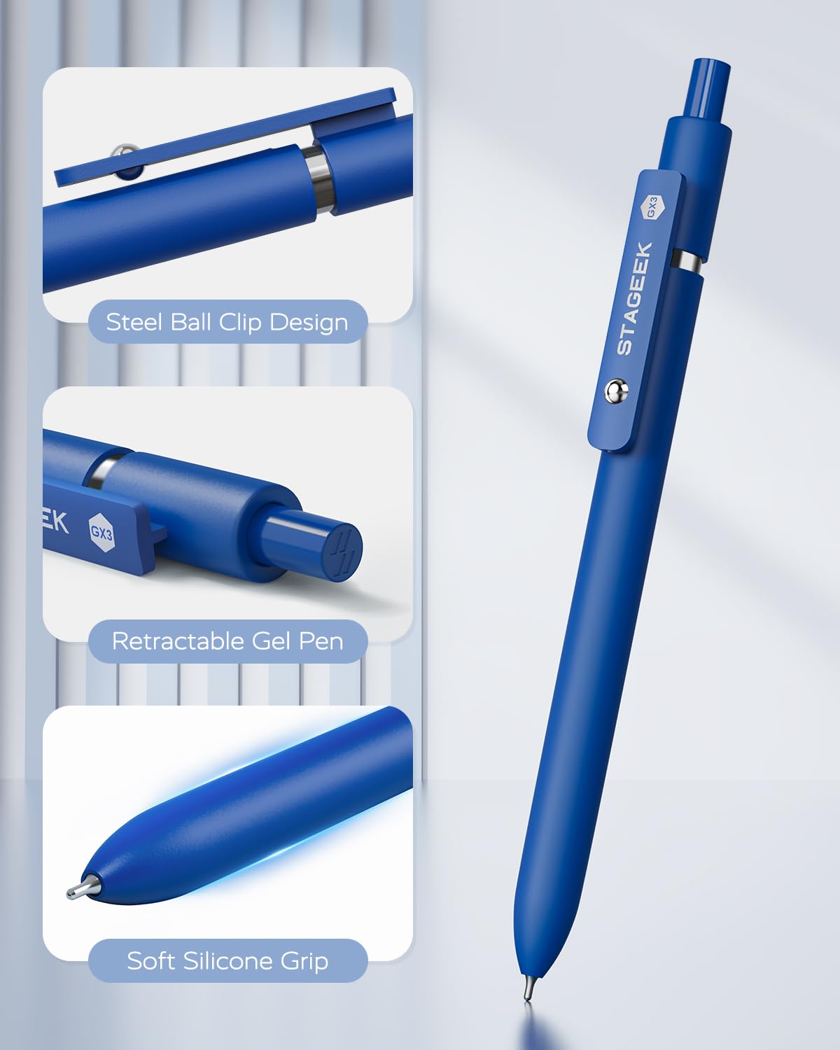 Blue Gel Pens 6Pcs Quick Dry Blue Ink Pens with 3 Extra Refills Fine Point Retractable Smooth Writing — view 8