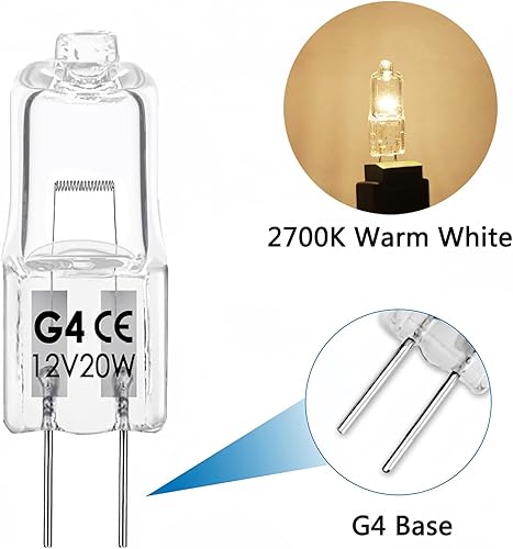 Miniatura 3 de Bombilla G4, bombillas halógenas de 12 V 20 W, 2 pines, bombillas G4 para luz de disco debajo del gabinete, microondas, candelabros, luces de