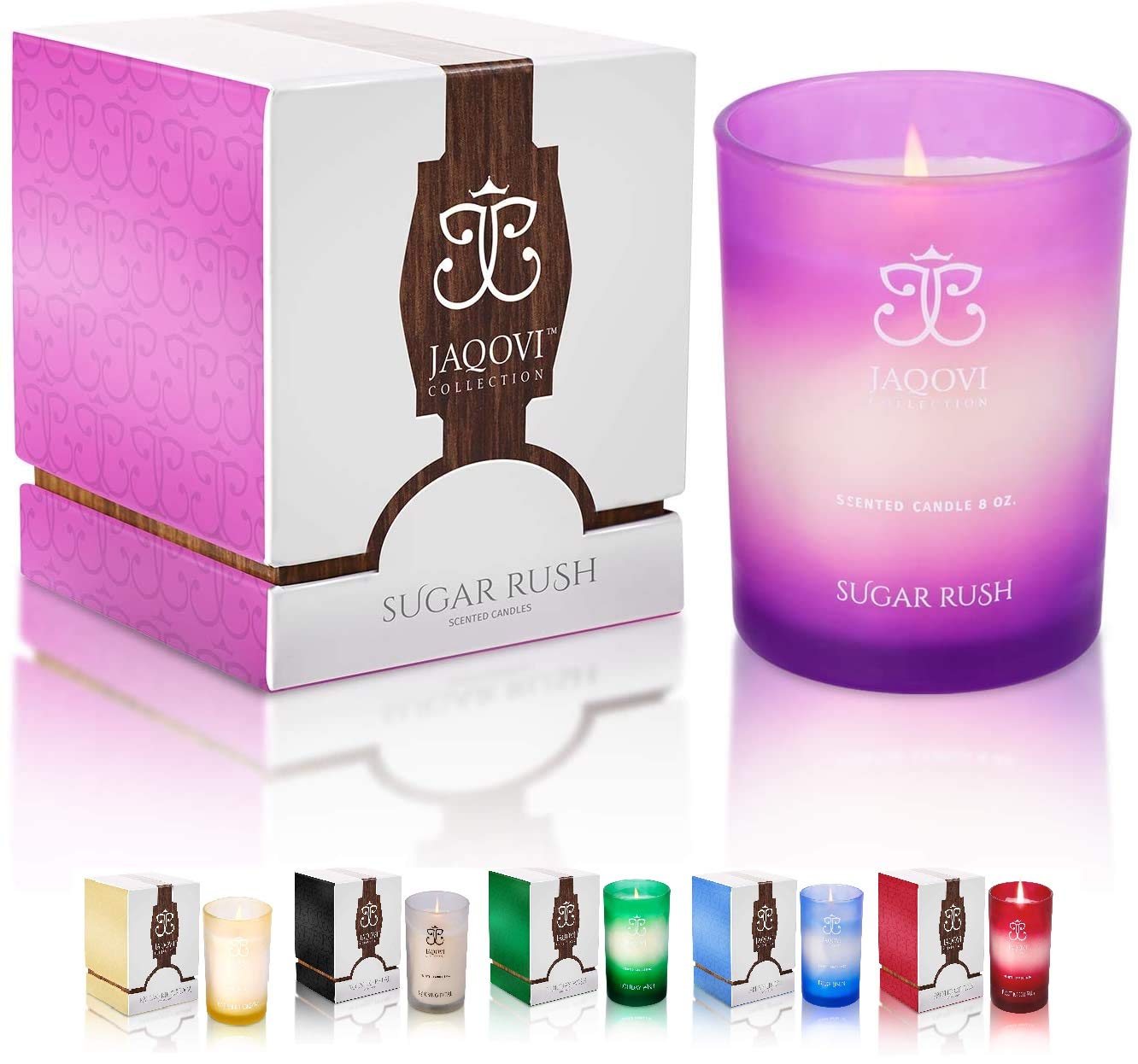 JAQOVI Scented Candle with Natural Wax - (Sugar Rush) Long Lasting Sweet and Youthful Fragrance | Elegant Gift Box | Great Housewarming, Hostess, Birthday, Holiday Present