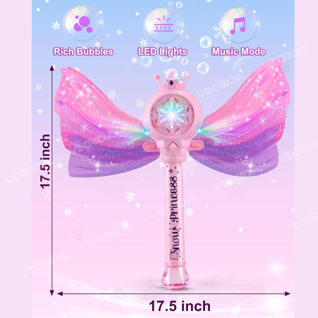 VikriDA Bubble Wands for Kids with LED Light & Music - 1 Bubble Solution Bottle - for Indoor Outdoor Birthday Party Celebration 1